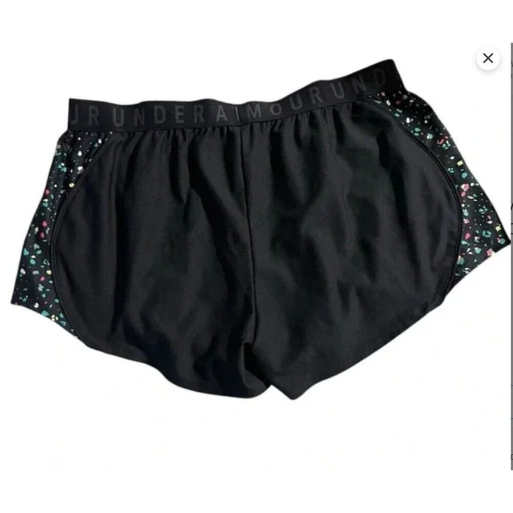 Under Armour Womens Black Loose Fit Running Shorts W/ Patterned Side Panels XL